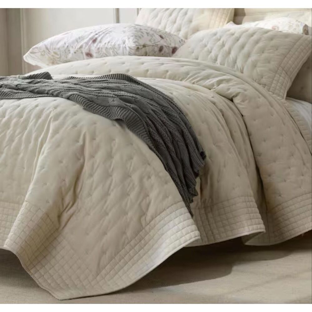The Company Store Pintuck Oatmeal Twin Cotton Quilt New